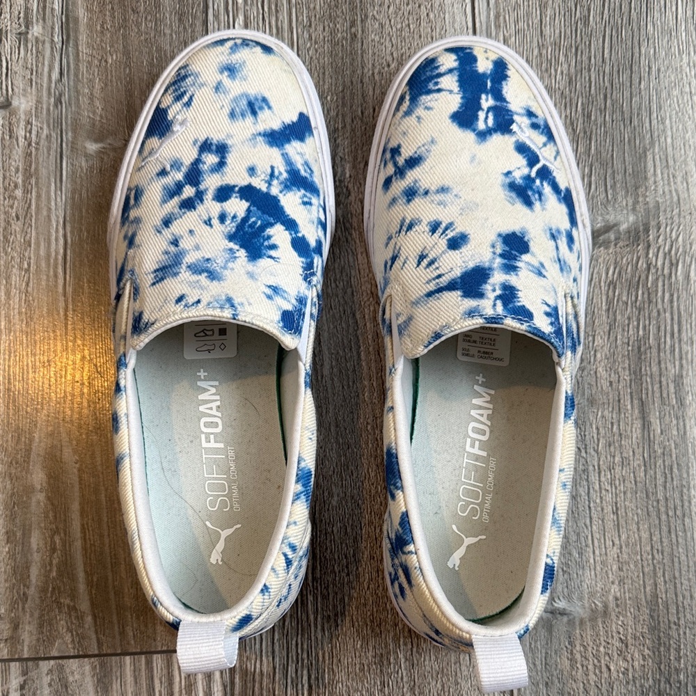 Puma White and Blue Tie-Dye Sneakers